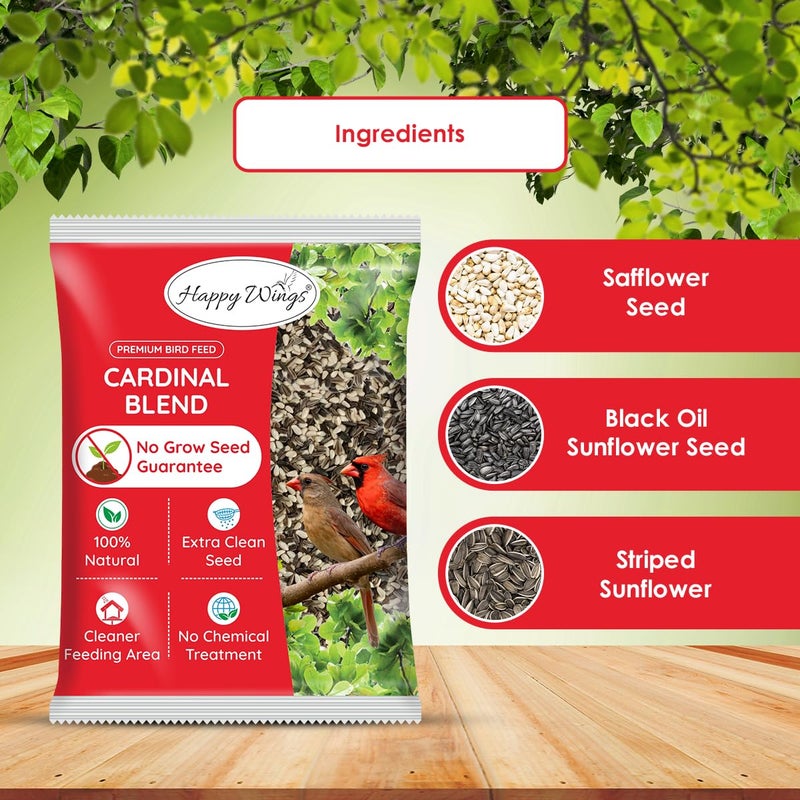 Happy Wings Cardinal Blend Bird Food, Mix of Sunflower and Safflower Seed, 5 Pounds | No Grow Seed | Bird Food for Wild Birds - Image 3